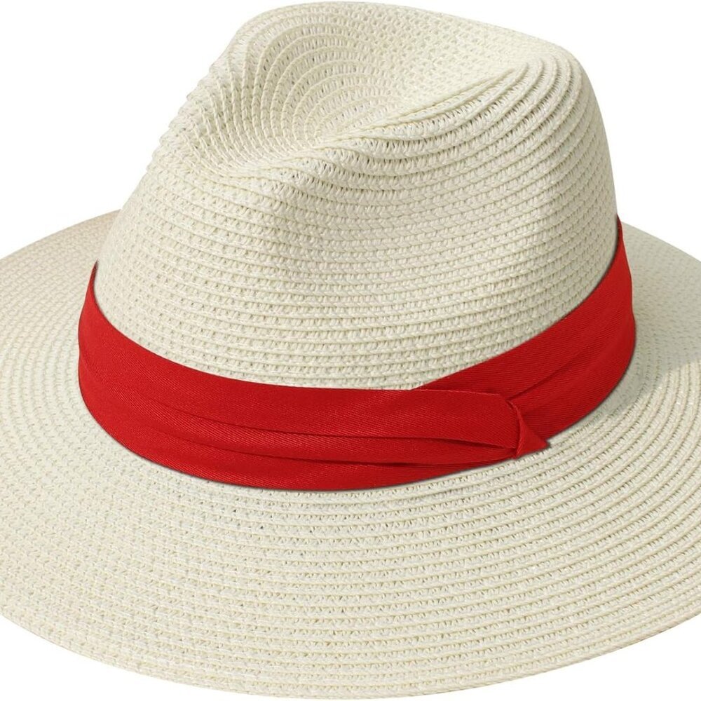 Women Wide Brim Straw Panama Roll up Hat Fedora Beach Sun Hat +